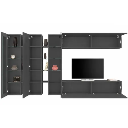 Parete Attrezzata Soggiorno 340 cm Armadio Porta TV Pensile Bianco