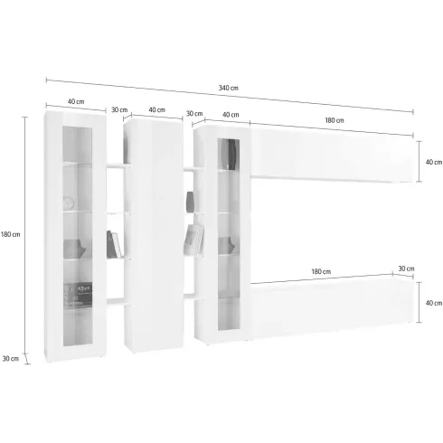Parete Attrezzata Soggiorno 340 cm Armadio Porta TV Pensile Bianco