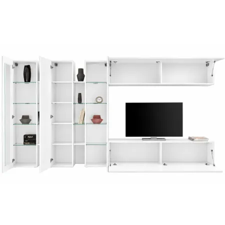 Parete Attrezzata Soggiorno 340 cm Vetrine Porta TV Bianco Lucido