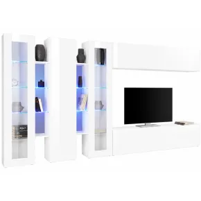 Parete Attrezzata Soggiorno 340 cm Vetrine Porta TV Bianco Lucido