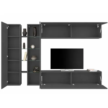 Mobile Porta TV a Parete con Vetrina Antracite Opaco 280 cm Soggiorno
