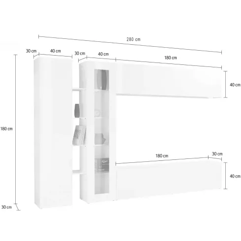 Mobile Porta TV a Parete con Vetrina Antracite Opaco 280 cm Soggiorno