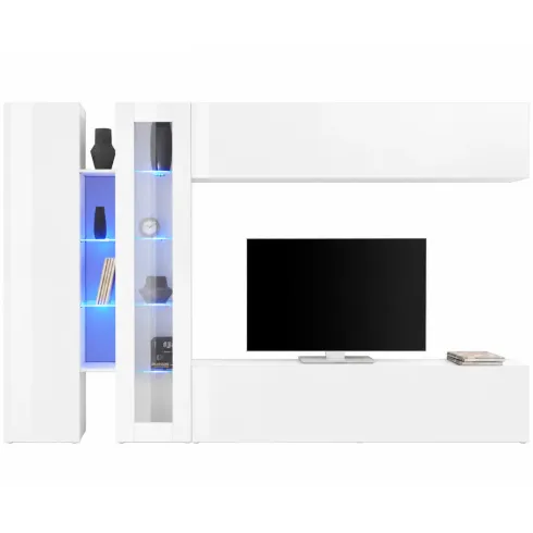 Mobile Soggiorno Porta TV da Appoggio Parete 280 cm Bianco Lucido