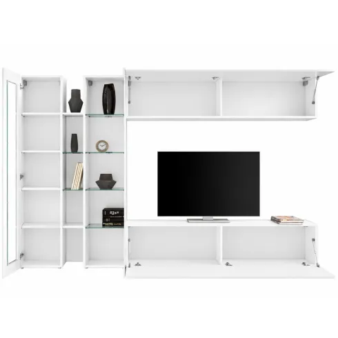 Mobile Soggiorno Porta TV da Appoggio Parete 280 cm Bianco Lucido