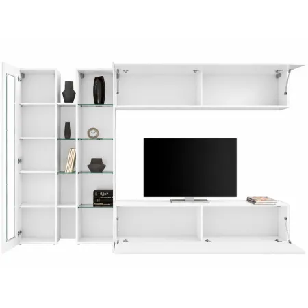 Mobile Soggiorno Porta TV da Appoggio Parete 280 cm Bianco Lucido
