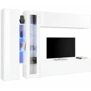 Mobile Soggiorno Porta TV da Appoggio Parete 280 cm Bianco Lucido