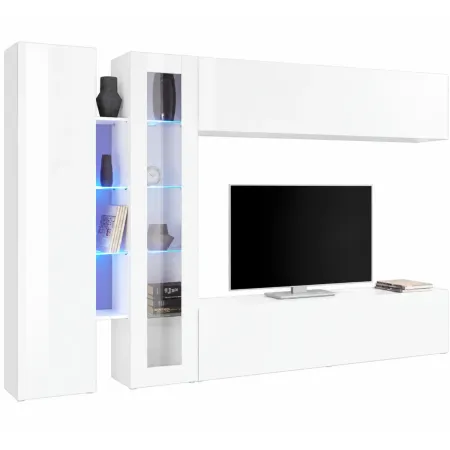 Mobile Soggiorno Porta TV da Appoggio Parete 280 cm Bianco Lucido