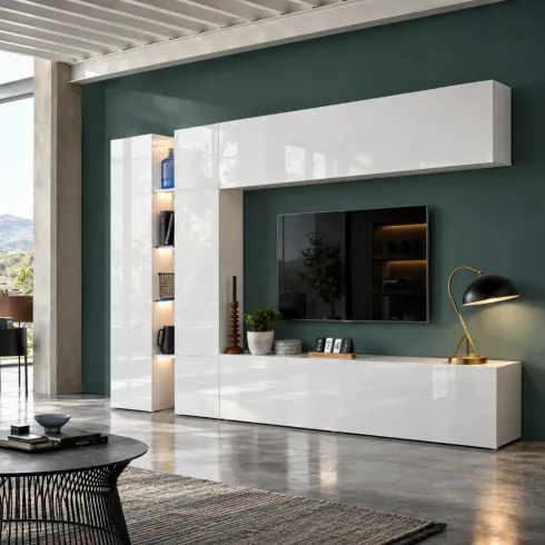 Mobile Armadio Porta TV Bianco Lucido 280x30x180 cm da Soggiorno