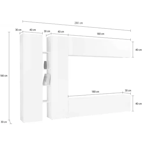 Mobile Armadio Porta TV Bianco Lucido 280x30x180 cm da Soggiorno