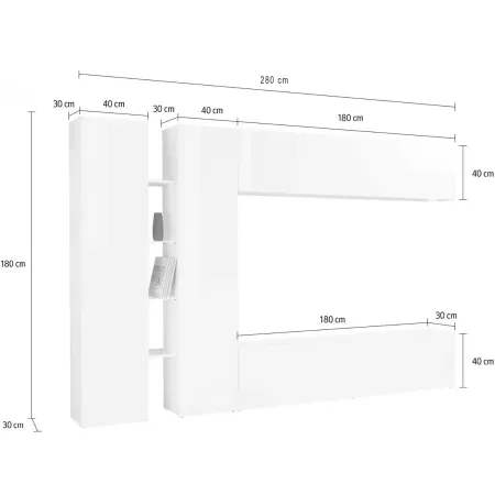Mobile Armadio Porta TV Bianco Lucido 280x30x180 cm da Soggiorno