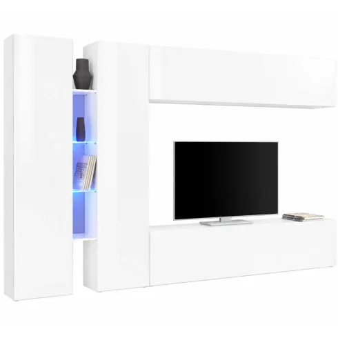 Mobile Armadio Porta TV Bianco Lucido 280x30x180 cm da Soggiorno