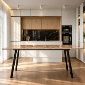 Tavolo rettangolare 180x90 da Pranzo Ceramica Effetto Marmo Marrone 2