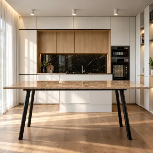 Tavolo rettangolare 180x90 da Pranzo Ceramica Effetto Marmo Marrone