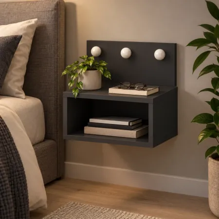 Comodino Sospeso con Luci LED Antracite 40x30 per Camera da Letto