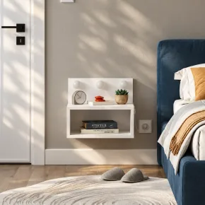 Comodino Sospeso con Luci LED Bianco 40x30 per Camera da Letto 2