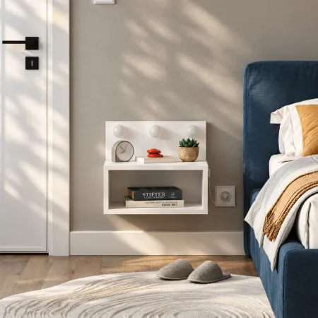 Comodino Sospeso con Luci LED Bianco 40x30 per Camera da Letto