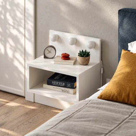 Comodino Sospeso con Luci LED Bianco 40x30 per Camera da Letto