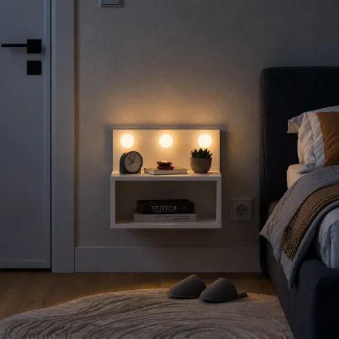 Comodino Sospeso con Luci LED Bianco 40x30 per Camera da Letto