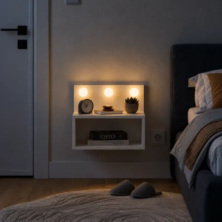 Comodino Sospeso con Luci LED Bianco 40x30 per Camera da Letto