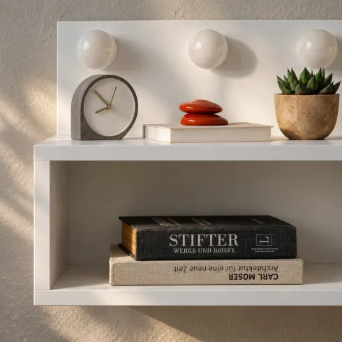 Comodino Sospeso con Luci LED Bianco 40x30 per Camera da Letto
