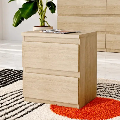 Comodino Camera da Letto Rovere 2 Cassetti Salvaspazio Contenitore