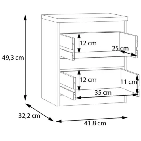 Comodino Camera da Letto Rovere 2 Cassetti Salvaspazio Contenitore