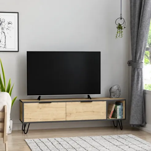 Mobile Porta TV da Appoggio Rovere Antracite 2 Ante da Soggiorno
