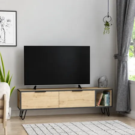 Mobile Porta TV da Appoggio Rovere Antracite 2 Ante da Soggiorno