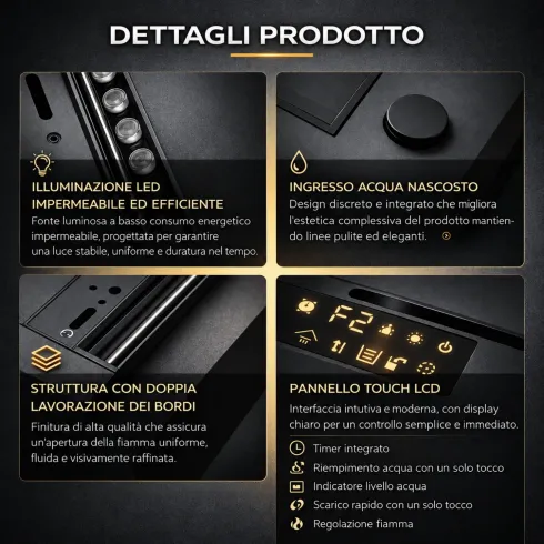Camino Elettrico a Vapore Acqueo 3D da Incasso 100 cm 7 Colori 110W