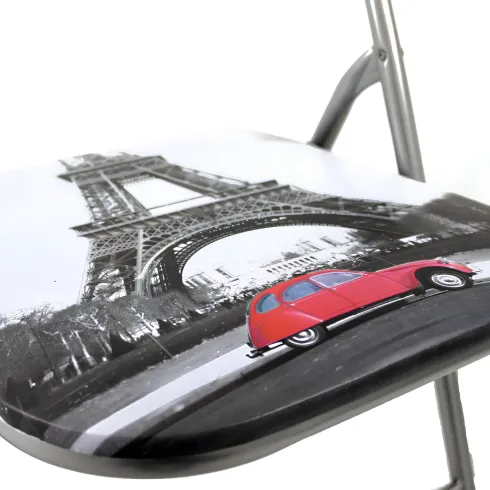 Sedia Pieghevole Stampa Parigi con Seduta Imbottita in PVC da Scrivania