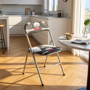 Sedia Pieghevole Stampa Parigi con Seduta Imbottita in PVC da Scrivania 2