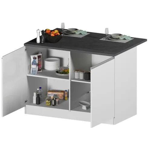 Isola per Cucina Moderna 2 Ante Bianco Lucido Piano Grigio 125x90 cm