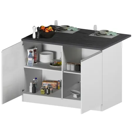 Isola per Cucina Moderna 2 Ante Bianco Lucido Piano Grigio 125x90 cm