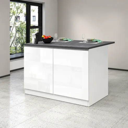 Isola per Cucina Moderna 2 Ante Bianco Lucido Piano Grigio 125x90 cm