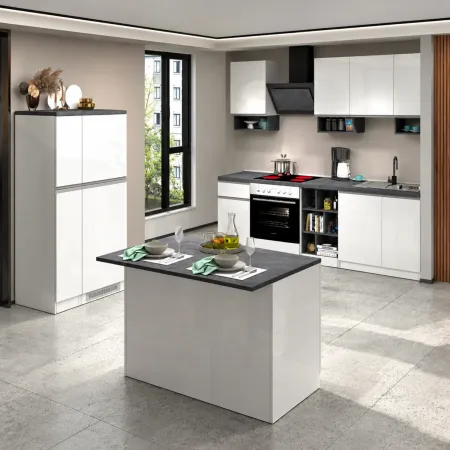 Isola per Cucina Moderna 2 Ante Bianco Lucido Piano Grigio 125x90 cm