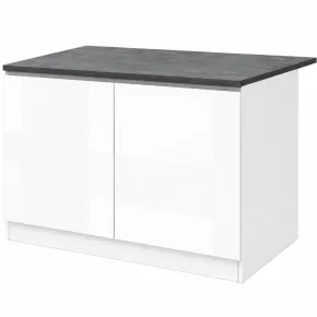 Isola per Cucina Moderna 2 Ante Bianco Lucido Piano Grigio 125x90 cm