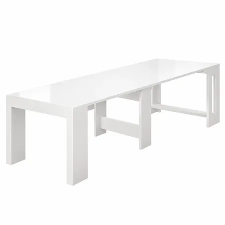 Consolle Allungabile Tavolo da Pranzo Mobile Bianco Lucido 50-300 cm