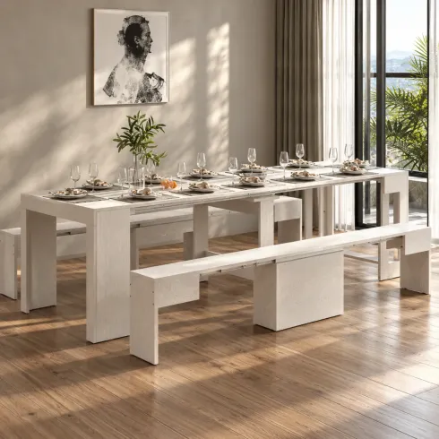 Panca Allungabile da Cucina Soggiorno Bianco Larice 290 cm Moderna