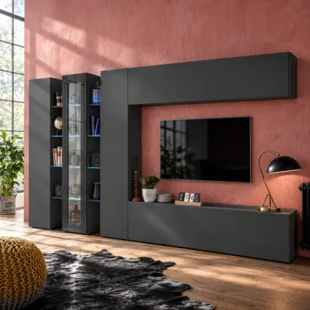 Pensile a Parete Grigio Antracite Mobile Soggiorno Vasistas 180 cm