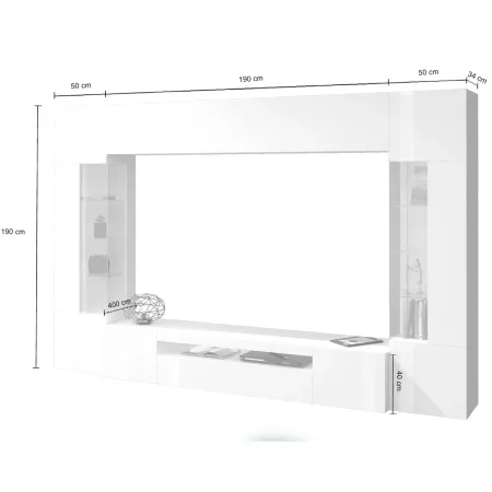 Parete Attrezzata Soggiorno Porta TV Vetrine Pensile Libreria Bianco