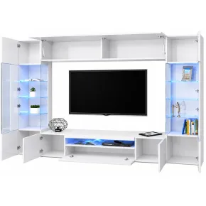 Parete Attrezzata Soggiorno Porta TV Vetrine Pensile Libreria Bianco 2