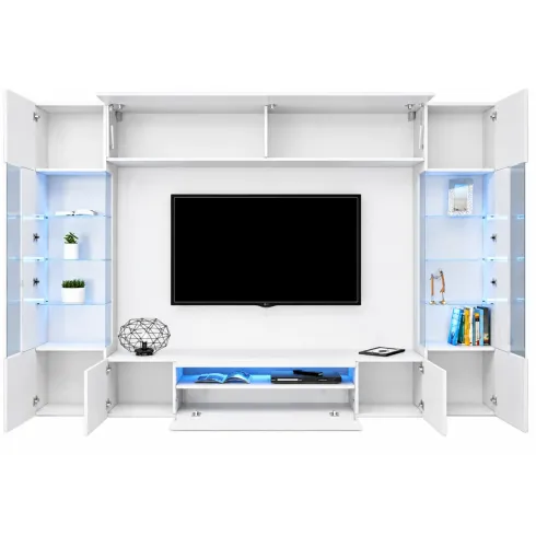 Parete Attrezzata Soggiorno Porta TV Vetrine Pensile Libreria Bianco