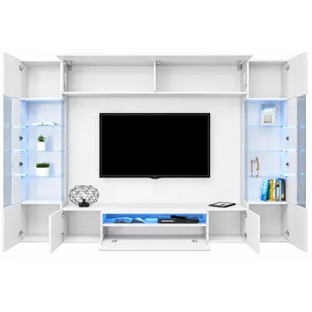 Parete Attrezzata Soggiorno Porta TV Vetrine Pensile Libreria Bianco