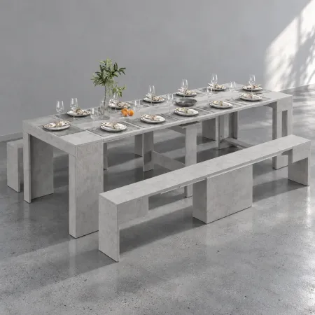 Panca Estensibile 290 cm Mobile Grigio da Soggiorno Cucina Moderno