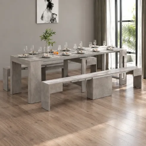 Panca Estensibile 290 cm Mobile Grigio da Soggiorno Cucina Moderno