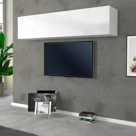 Mobile Sospeso TV Pensile Soggiorno Camera Studio Bianco Anta Vasistas