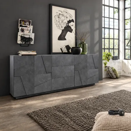 Madia Credenza da Soggiorno Grigio Ardesia 224 cm 4 Ante 3 Cassetti