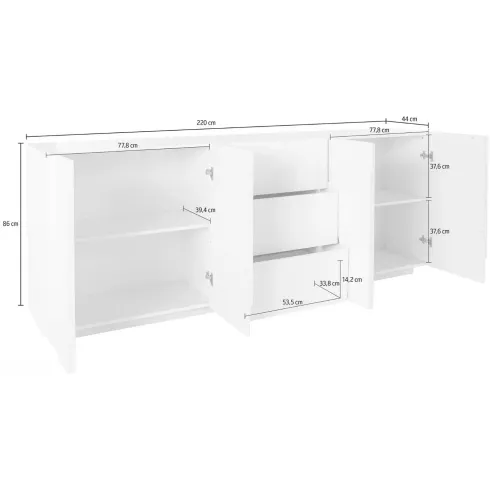 Madia Credenza da Soggiorno Grigio Ardesia 224 cm 4 Ante 3 Cassetti