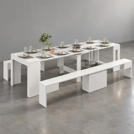 Panca Seduta Estensibile 290 cm Mobile da Pranzo Bianco Moderno