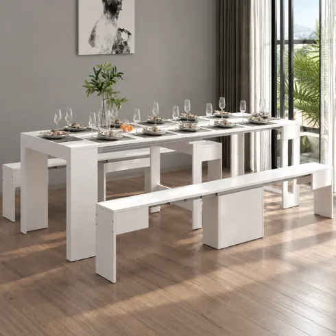 Panca Seduta Estensibile 290 cm Mobile da Pranzo Bianco Moderno